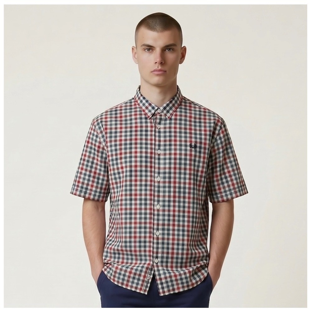 Fred Perry Gingham Shirt Mens XXL Rosso Multi New Short Sleeve Button Down $149